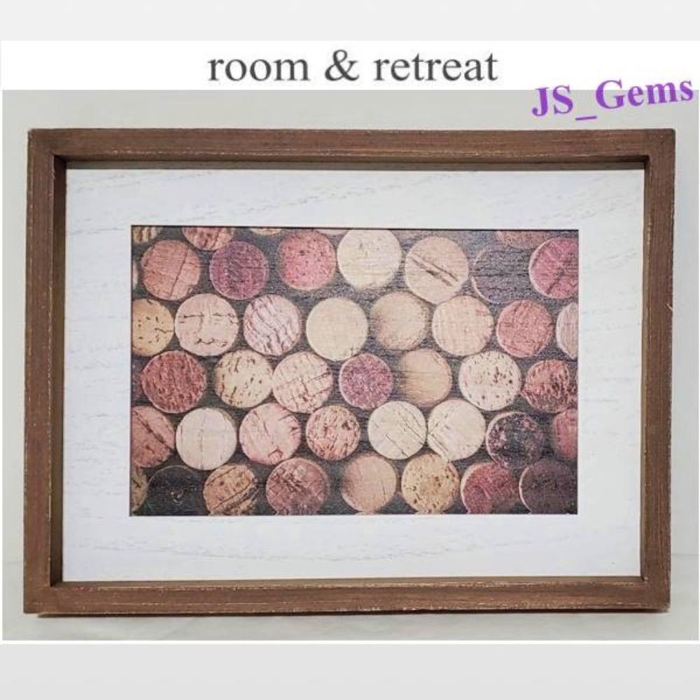 New Room & Retreat Wall Art Wine Corks Wood Framed Brown Picture Box Sign Décor